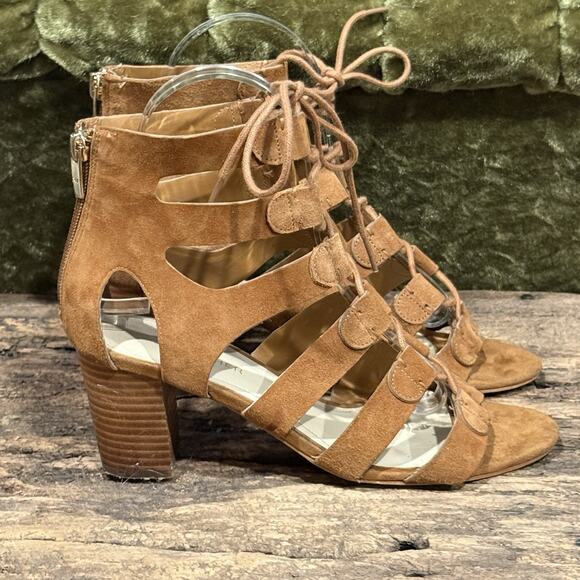 Marc Fisher Paradox Suede Lace-up Gladiator Block Heel Sandals Size 7.5M - Picture 3 of 12